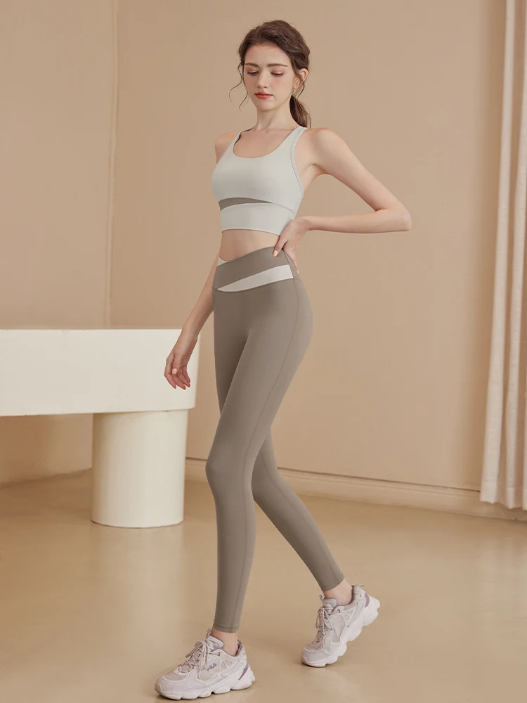 GymHUB Yoga Suit High Elastic Pants Colorblocking Sports Fitness High Waist Slim Quick Dry Breathable