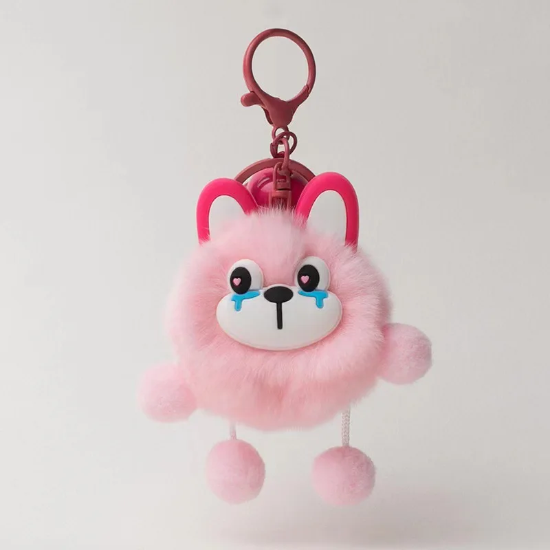 Cute Otter Rabbit Fur Small Coal Ball Car Keychain Pendant Simple Girly Plush Doll Backpack Charm view 3