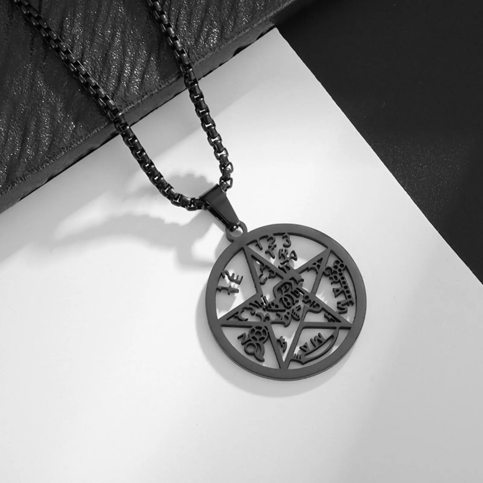 Pentagramm des Salomonsiegel-Halskettenanhängers Kabbala-Talisman Anhänger Edelstahl-Halskette Amulett Schmuck Geschenk für Männer und Frauen – Detail 6