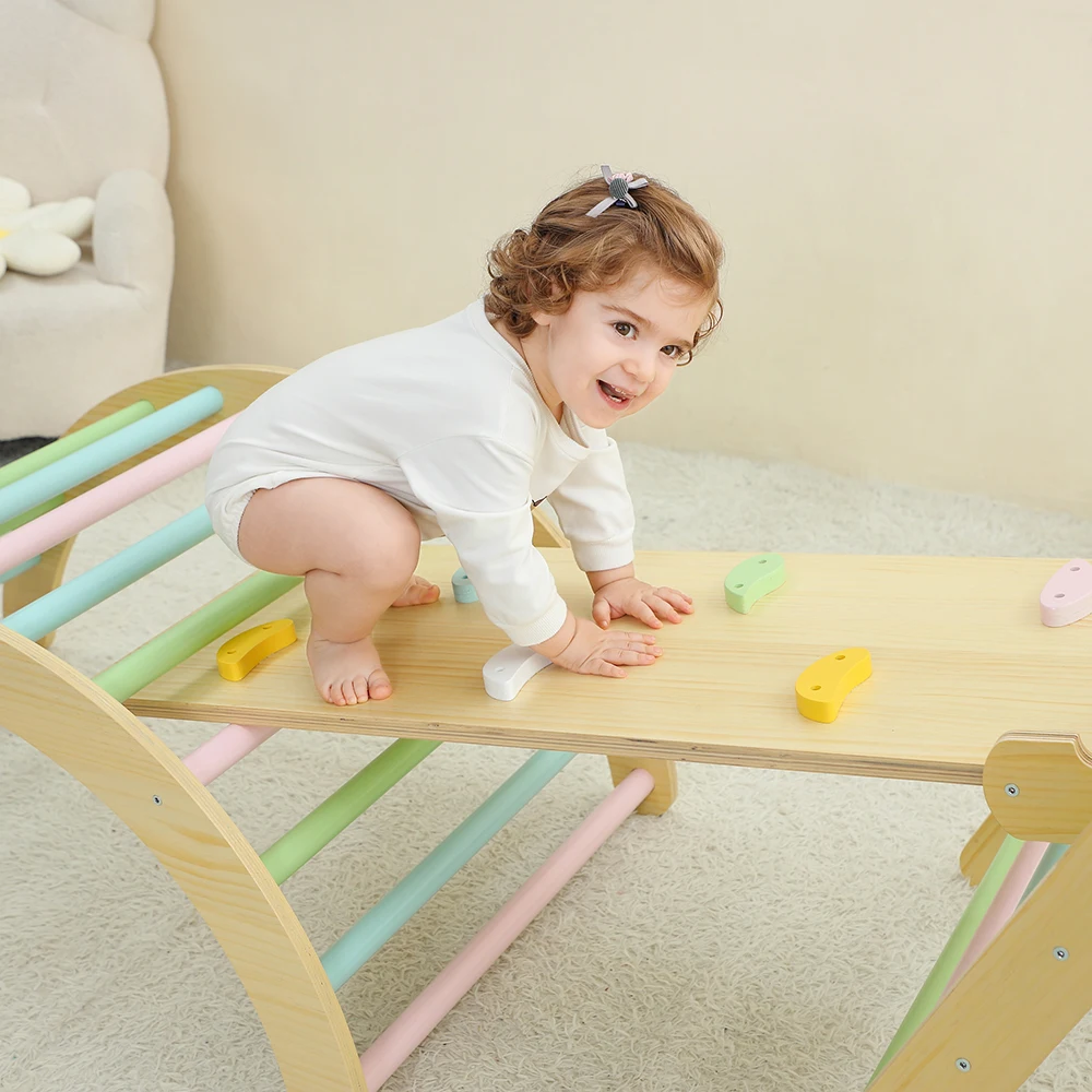 7-in-1-Klettergerüst für Kleinkinder, faltbares Kletterdreieck-Set aus Holz für den Innenbereich, Montessori-Kletterspielzeug, Spielplatz, Fitnessstudio mit Ra