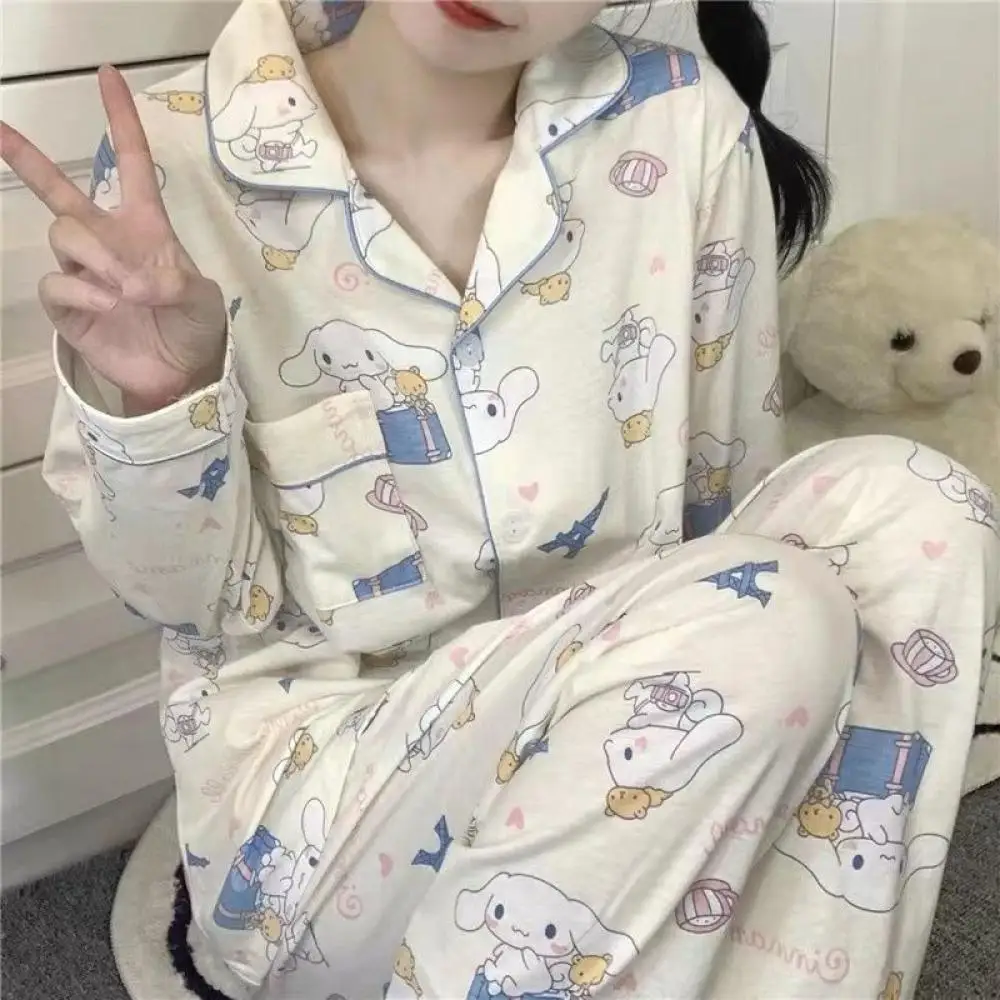 Kawaii Sanrio Anime Cinnamoroll Pajamas Female Autumn Sweet Cute Loose Long Sleeves Home Clothes Suits Gifts for Girlfriends