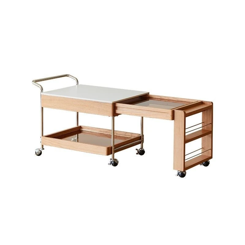 Small cart mobile coffee table Japanese sofa living room retractable stove tea solid wood household tea table small apartment
