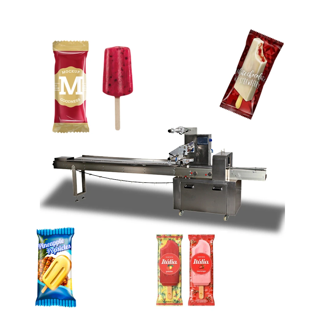 Fully Automatic Horizontal Wrapping Hffs Pillowflow Pack Packing Machine Ice Cream Lolly Popsicle Packaging Machine