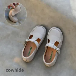 Girls School Retro Leather Shoes 2022 Spring New Fashion Genuine Leather Children's Soft Comfortable Shoes 1-11 Years Old