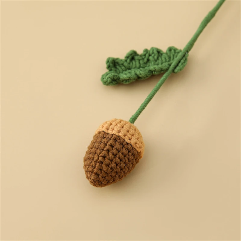 Artificial Wool Flower Acorn Fruit Flower Branch Finished Coffee Brown Fruit Pine Cone Crocheted Quantity 10 Branches