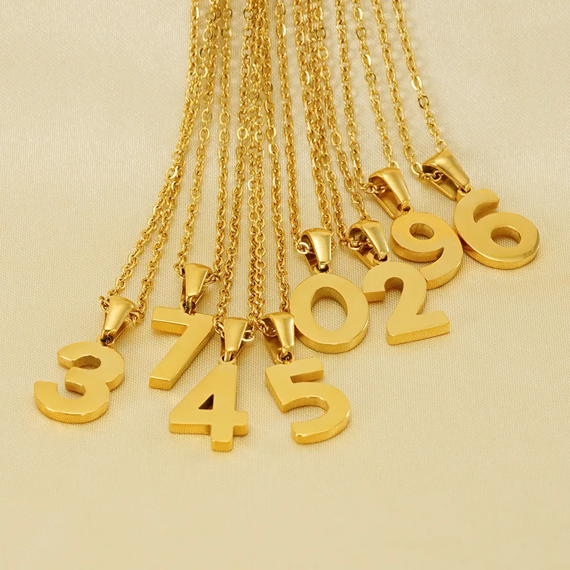 

3pcs/ Bag Stainless Steel Gold Plated Classic Digital Minimalist Fashion Clavicle Chain Number Lucky Pendant Necklace for Women