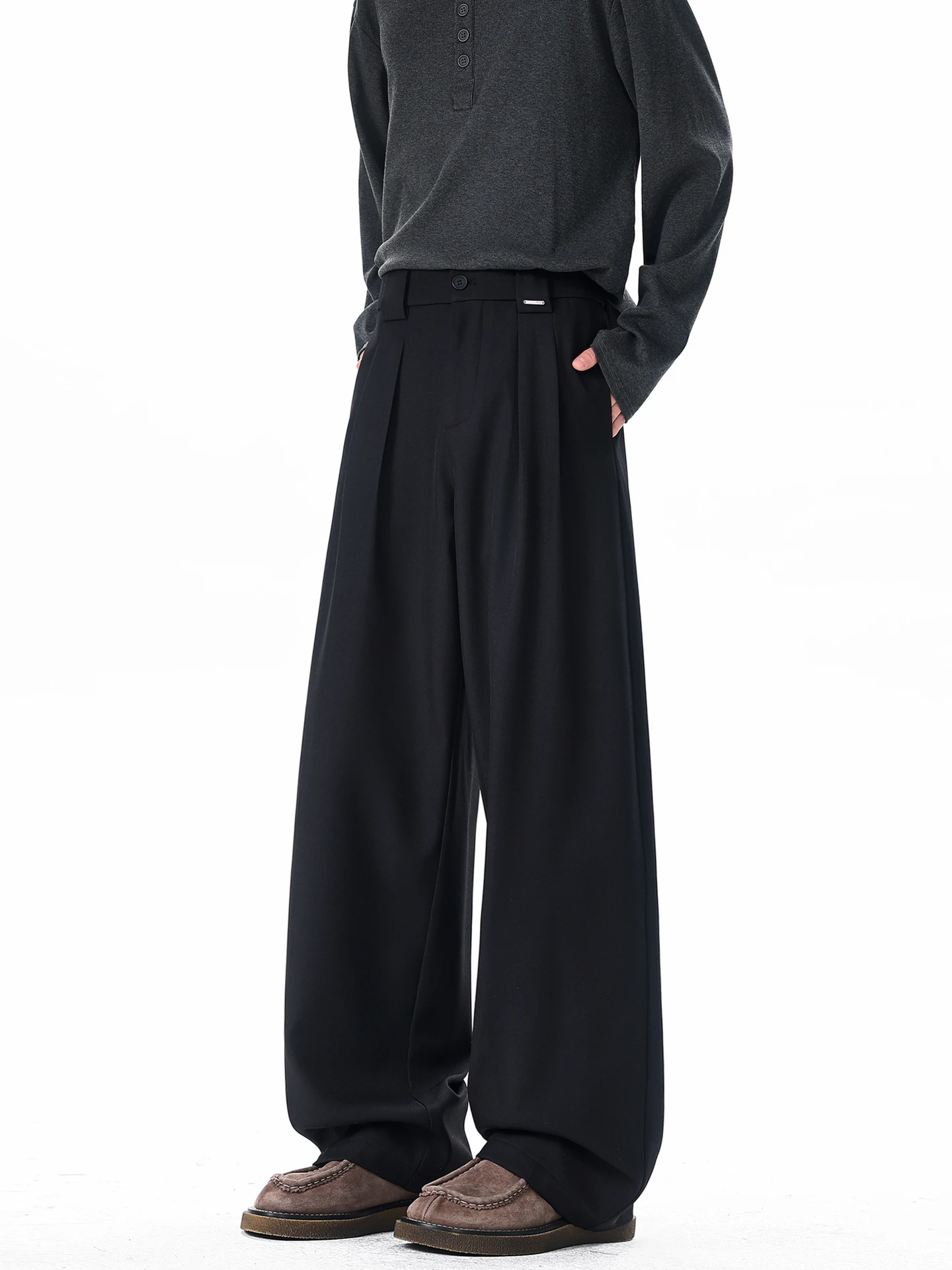 

Pure Color Straight Leg Men's Casual Trousers Wide Leg Loose Fit Summer Faion Brand New in Sto Youth ular Sle