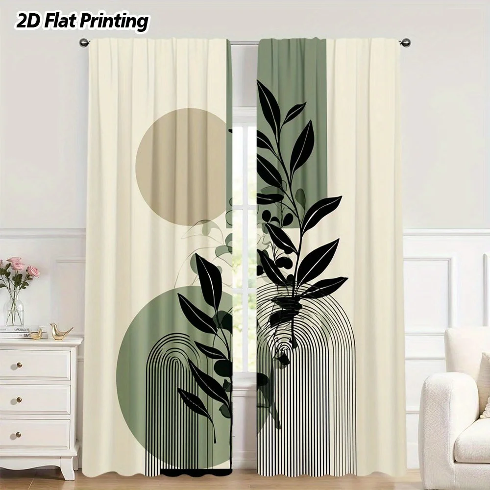 Modern Geometric Leaf Pattern Rod Pocket Window Curtains Decorative Home Decor for Living Room and Bedroom