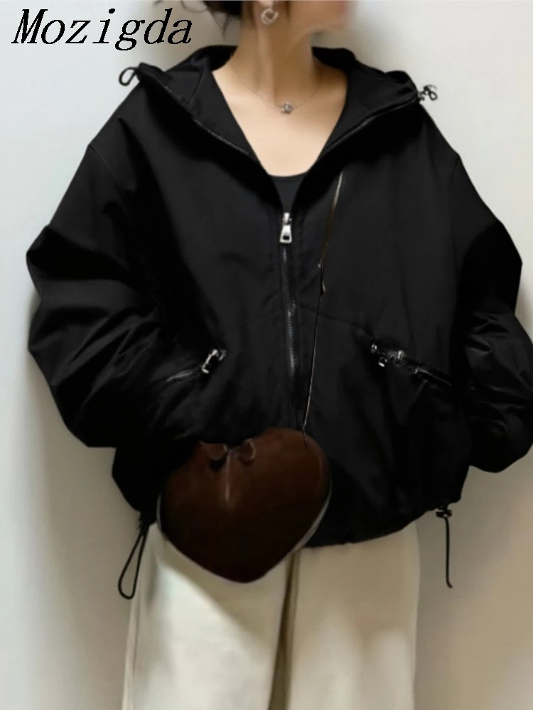 

Spring Autumn Fashion Loose Short Hooded Jacket Women Korean Long Sleeve Ladies Cardigans Tops Chaqueta Mujer