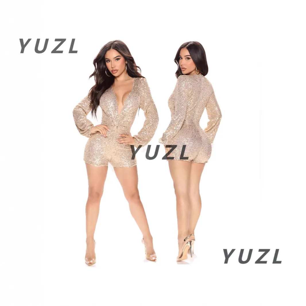 

Модель комбинезона из бисера, специально для европейского и американского комбинезона с блестками, шорты с v-образным вырезом и длинными рукавами, новая модель 2025 года