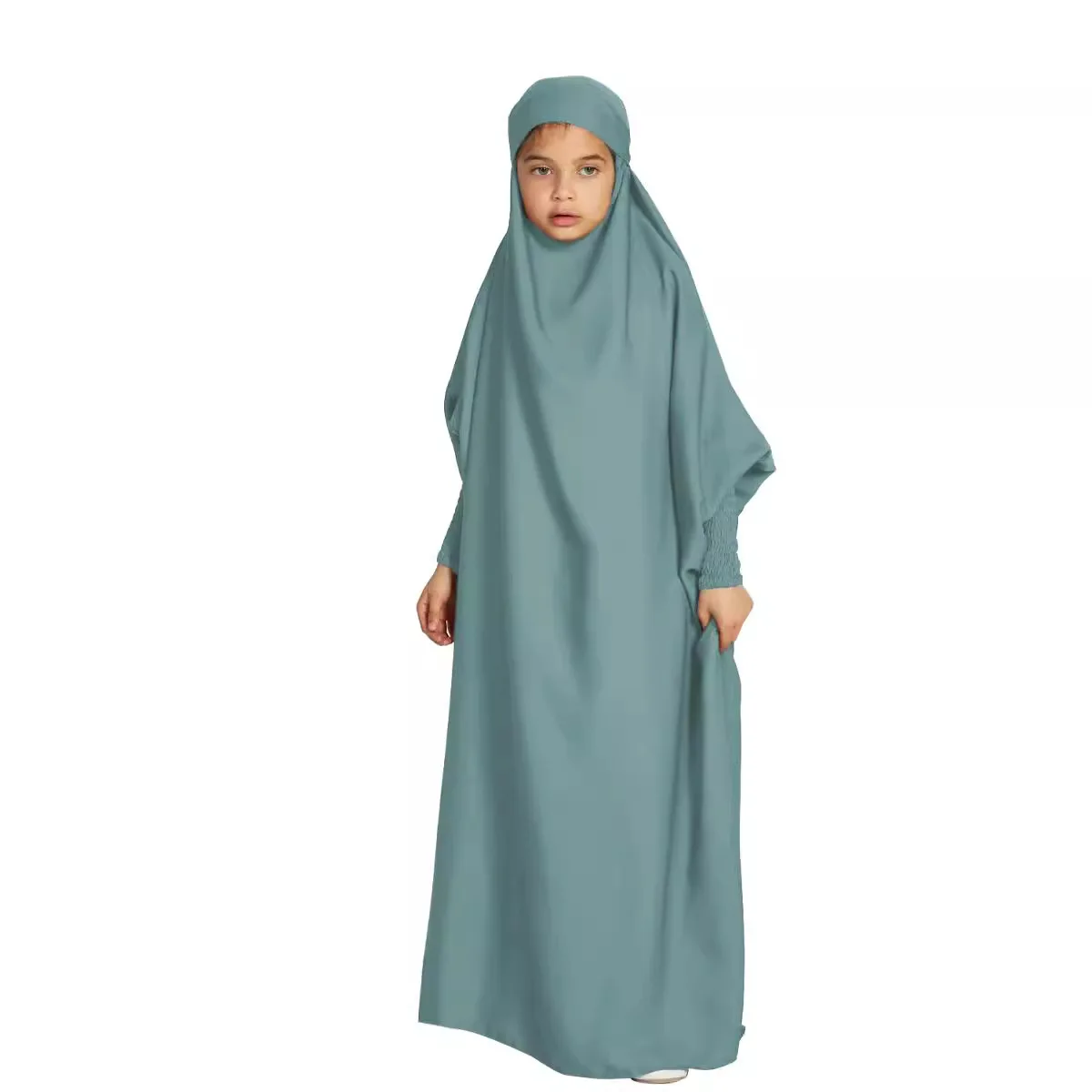 Ramadam Muslim Kids One-piece Abaya Solid Outfit Elegant Dress for Children Islamic Clothing Enfant Robe Turkish Moroccan Kaftan