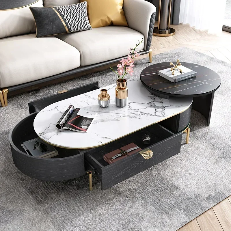 

#For Black and White Table Metal Leg Storage Modern Luxury Sintered Stone Nordic Coffee Table Marble