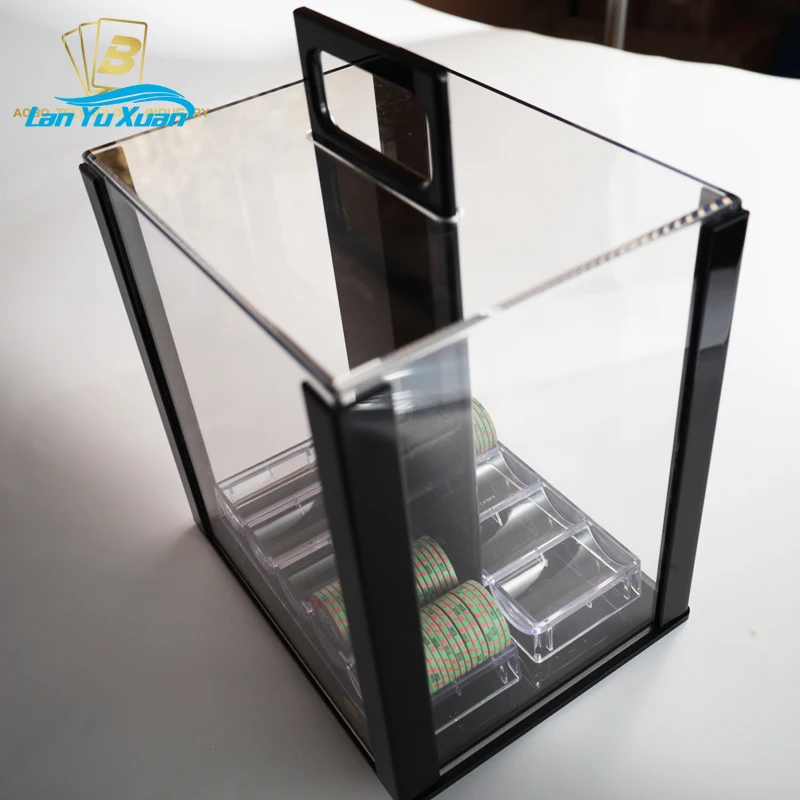 High quality and exquisite acrylic chip tray Factory price Large capacity transparent poker chip cassette handle for casinos