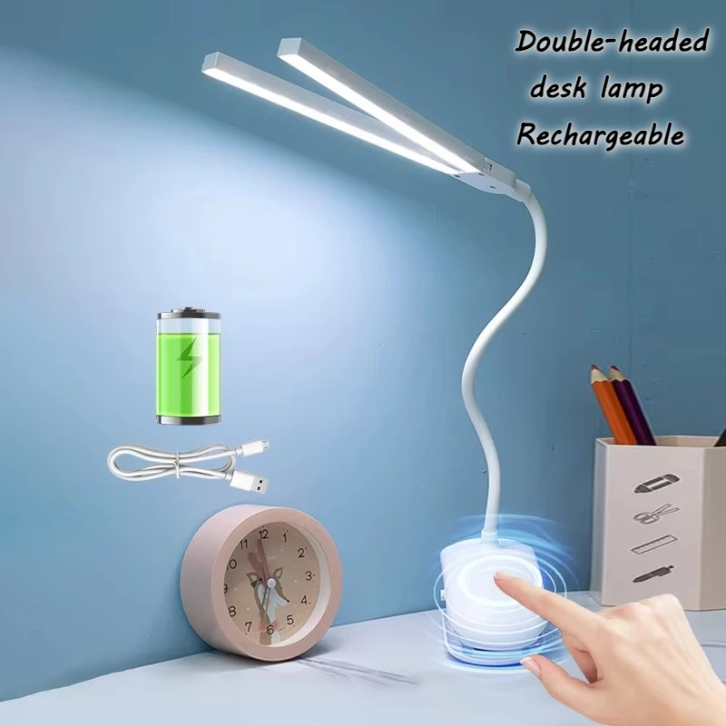 USB LED Reading Lamp Double-headed Clip Touch Dimmable Light Eye Protection for Bedroom Dormitory Study Office LED Table Light