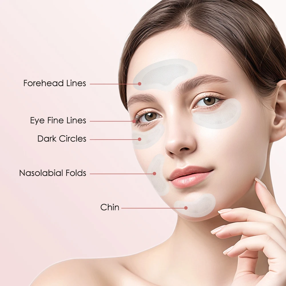 Parches para la frente y los ojos con microagujas de ácido hialurónico, Gel para los ojos con dispositivo de belleza, cuidado cosmético antienvejecimiento y ojeras