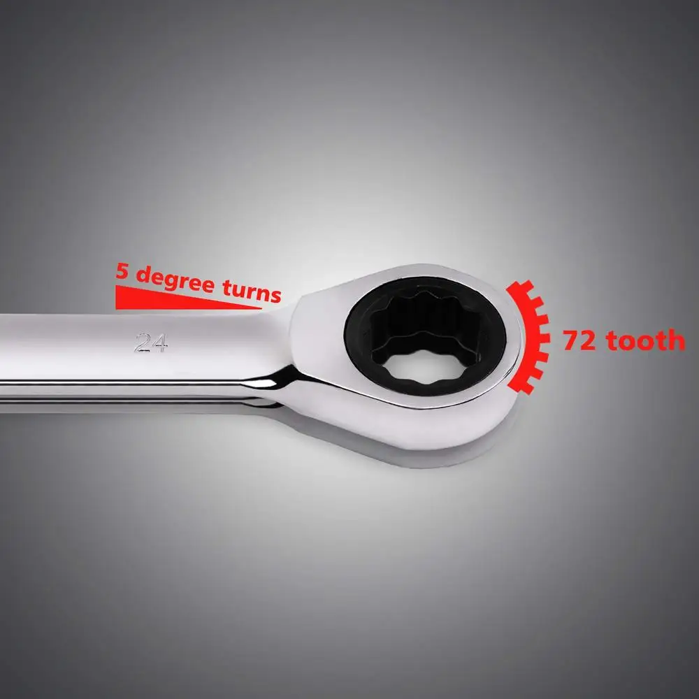 Ratcheting Combination Wrench Set 18pc Metric & 15pc SAE Chrome Vanadium Steel Tool Roll Included