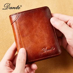 Dante Two fold Men's Leather Wallet RFID Anti-theft Brush Degaus Head Layer Cowhide Retro Casual Vertical Money Bag Money Clips