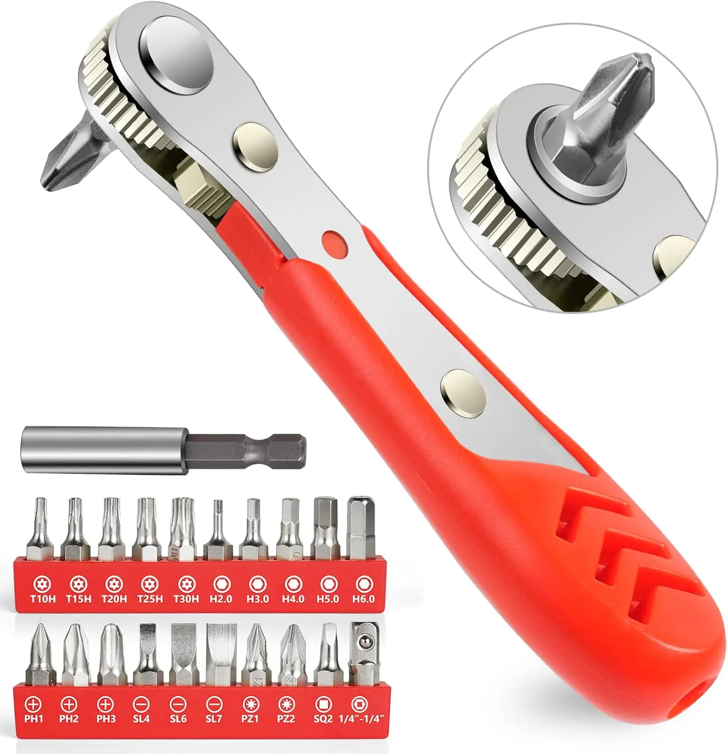 22 PCS Ratchet Screwdriver Set 1/4 Mini Ratchet Wrench Right Angle Screwdriver with Phillips Torx Magnetic Bit for Small Spaces