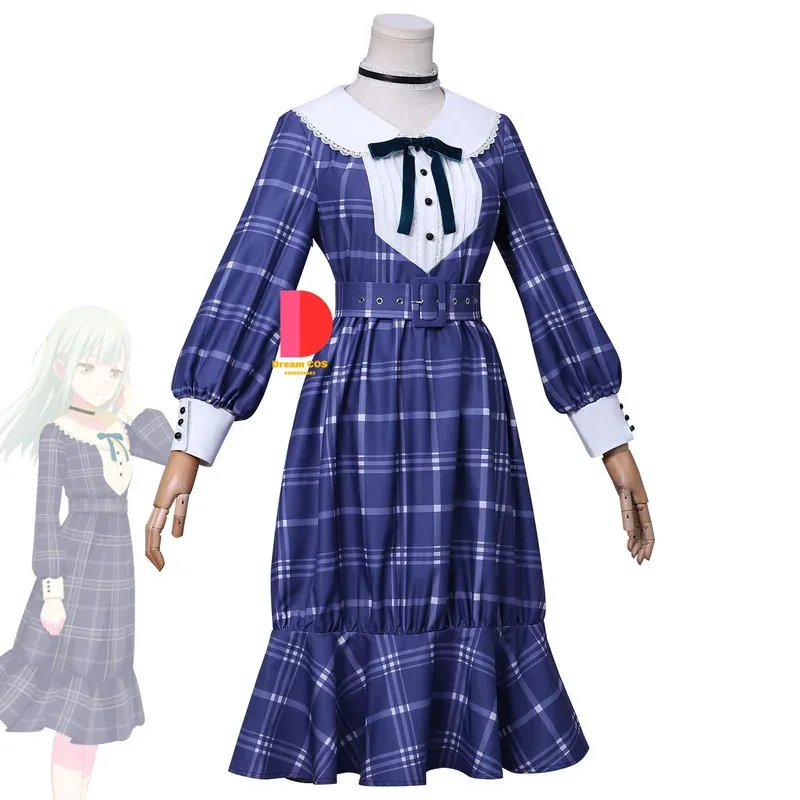 أزياء أنيمي بانج دريم AveMujica Mortis التأثيرية فستان أزرق منقوش لطيف للبالغين كوميك كون لعب الأدوار في حفلات الهالوين