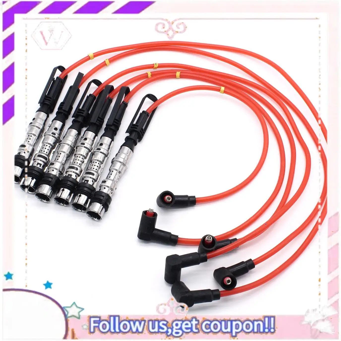 

Portable 6Pcs Ignition Coil Spark Plugs Wires Cable Red For Golf III Corrado VR6 2.8 2.9 AAA ABV With Puller 021905409AD
