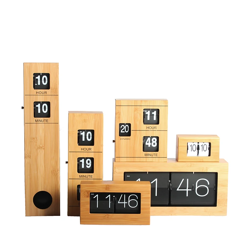 Bamboo and wood automatic large page turning clock wall hanging table modern simple fashion creative mechanical retro