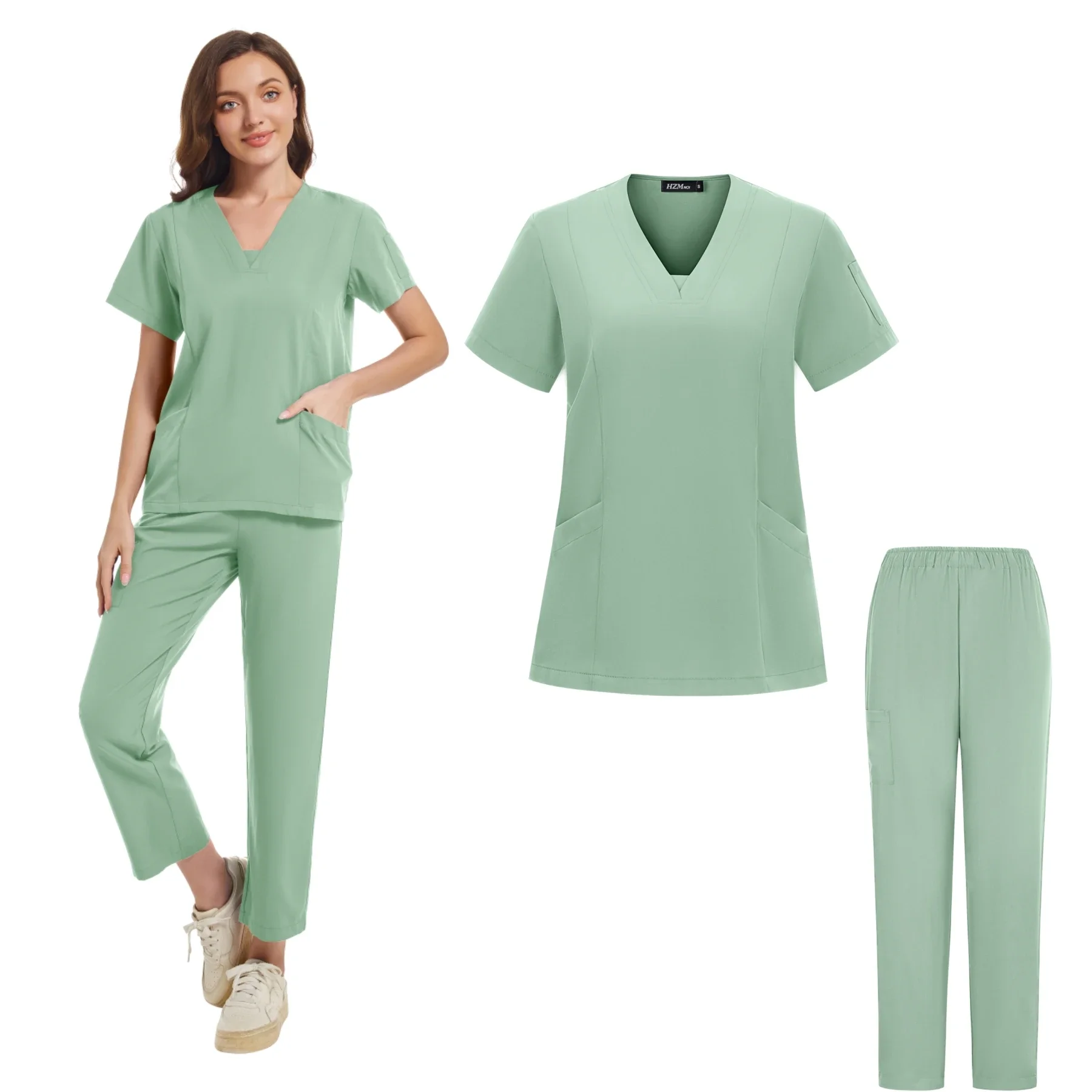 Short Sleeves Comfortable V Neck Hospital Nurse Medical Scrubs Uniform Suit Dcotor Medico Scrub Nursing Uniform Women Jogger Set