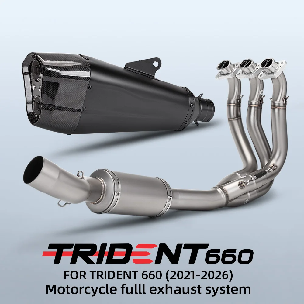 For Trident Tiger 660 2021-2026 Full Motorcycle Exhaust System Three Layer Carbon Muffler with Front Link Pipe