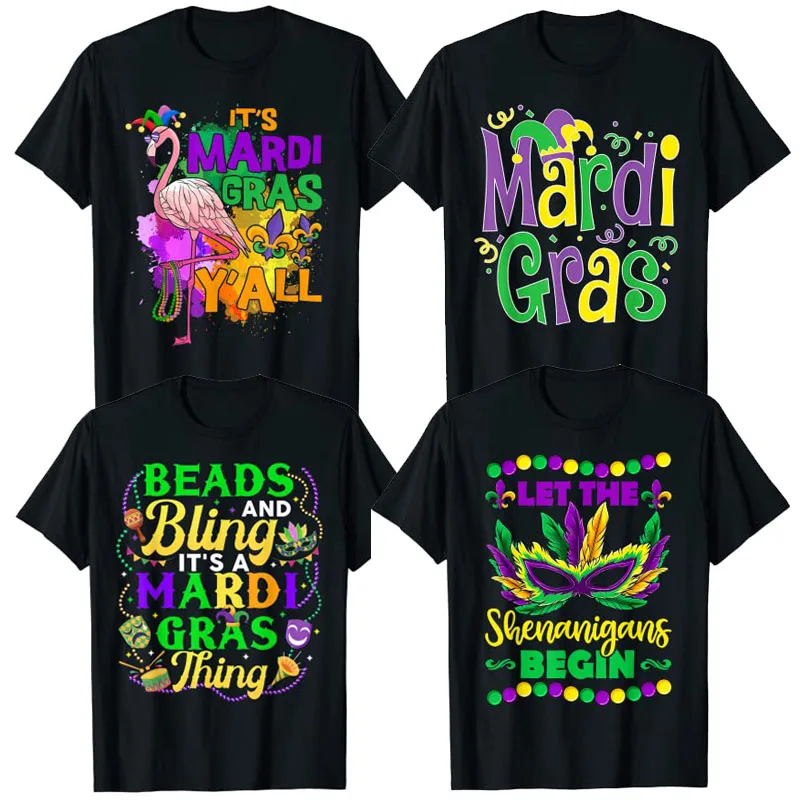 

Mardi-Gras-Party Clothes Funny Carnival Party Gift Flamingo Mardi Gras T-Shirt Let The Shenanigans Begin Outfits Graphic Tee Top