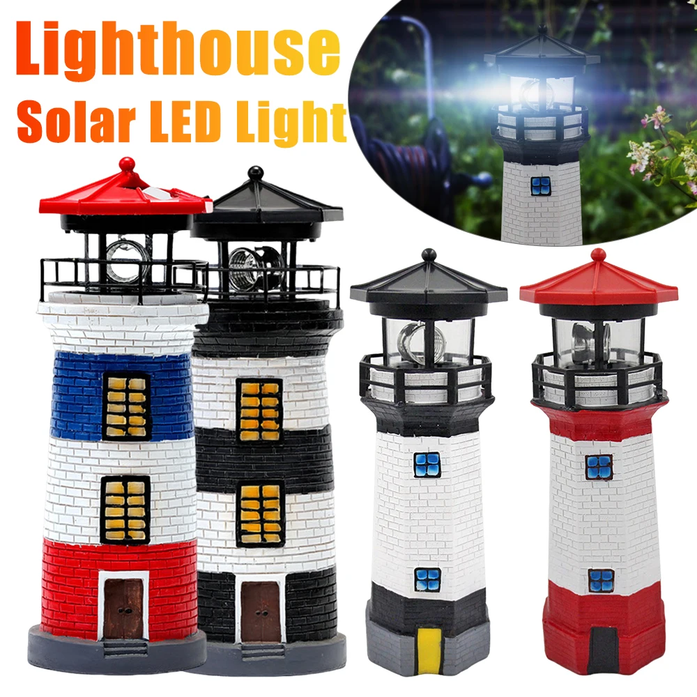 Creative Lighthouse Solar LED Light Practical Durable Multi-functional Classic Outdoor Smart Sensor Beacon Rotating Lamp