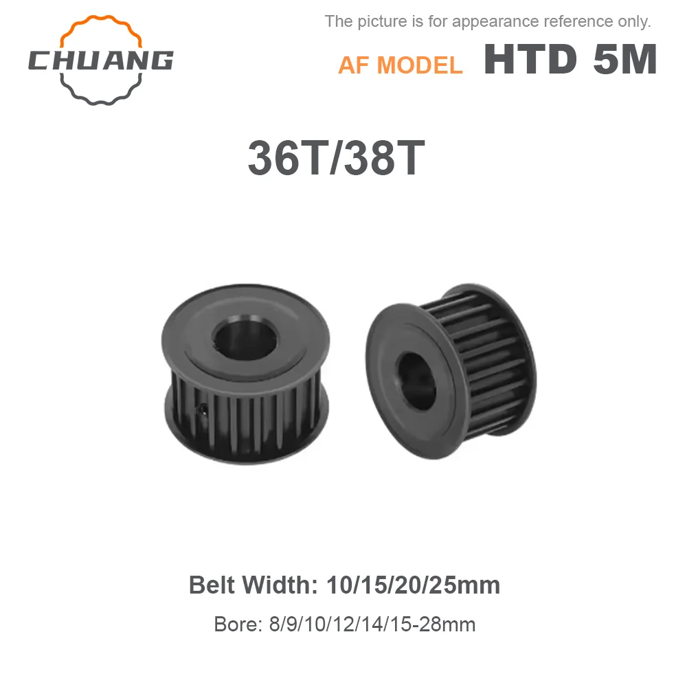 36T 38Teeth AF type HTD5M 45# Steel Timing Pulley HTD 5M 36T 38T Synchronous Wheel for Belt Width 10/15/20/25 Bore 8/10/12-28mm