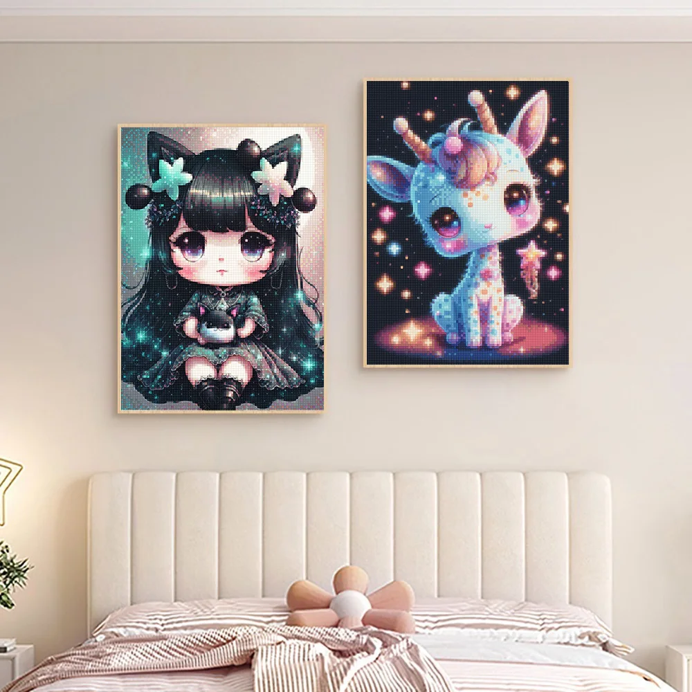 5D Cartoon Diamond Painting Cross Stitch Set Star Girl Diamond Mosaic Embroidery Suitable for Children DIY Gifts Home Decoration