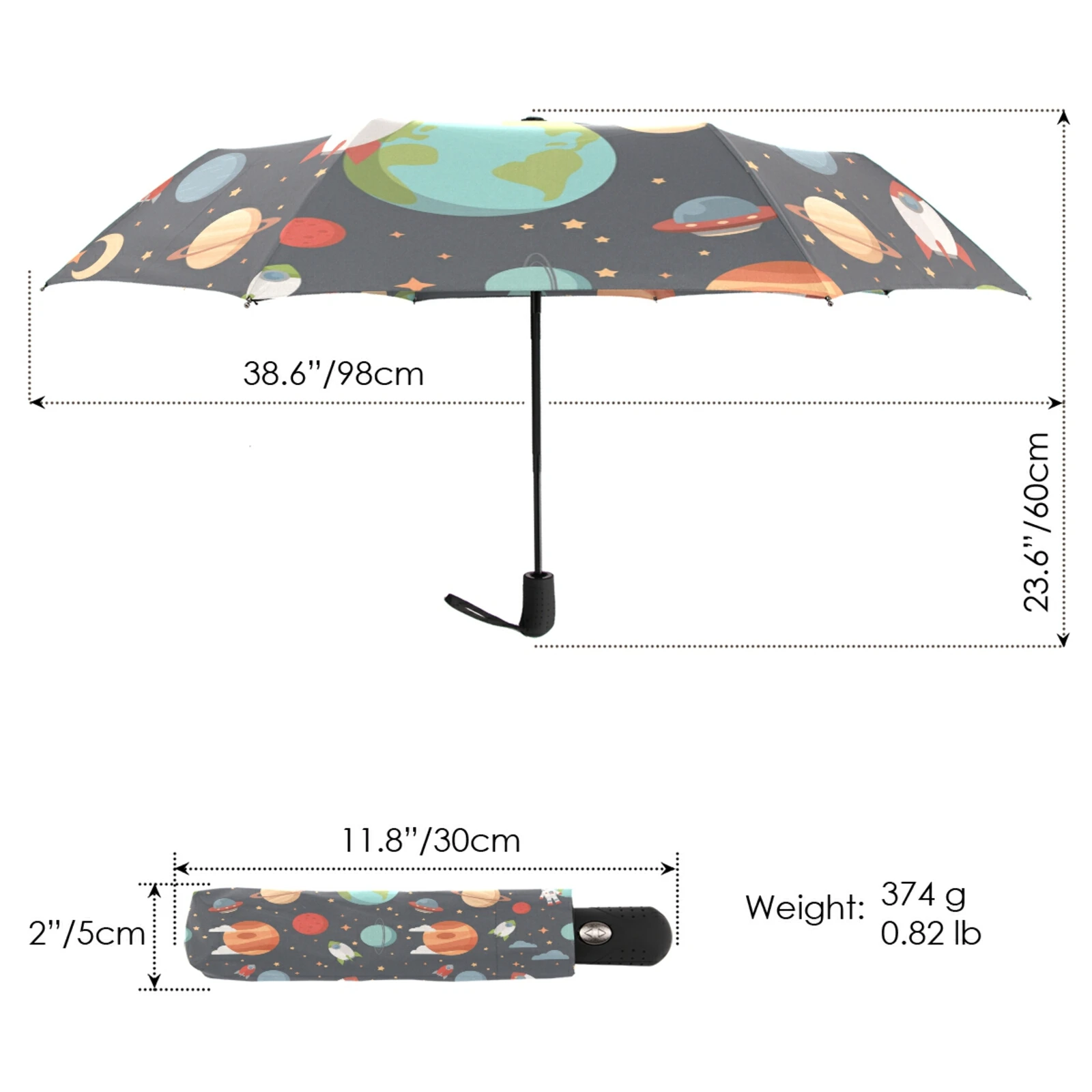 Lovely Outer Space Cartoon Pattern Three Folding Umbrella Women's Automatic Rain Umbrella Male Anti-UV Outdoor Parasol Parapluie