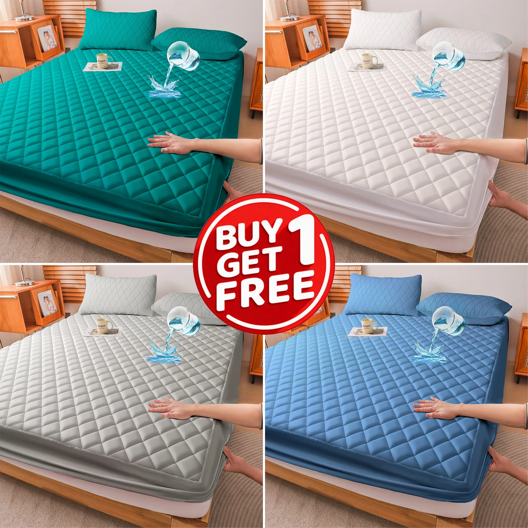 2Pcs,Buy One Selected Color Get One Random Free Quilted Waterproof Mattress Cover, Comfortable Stain & Wrinkle Resistant