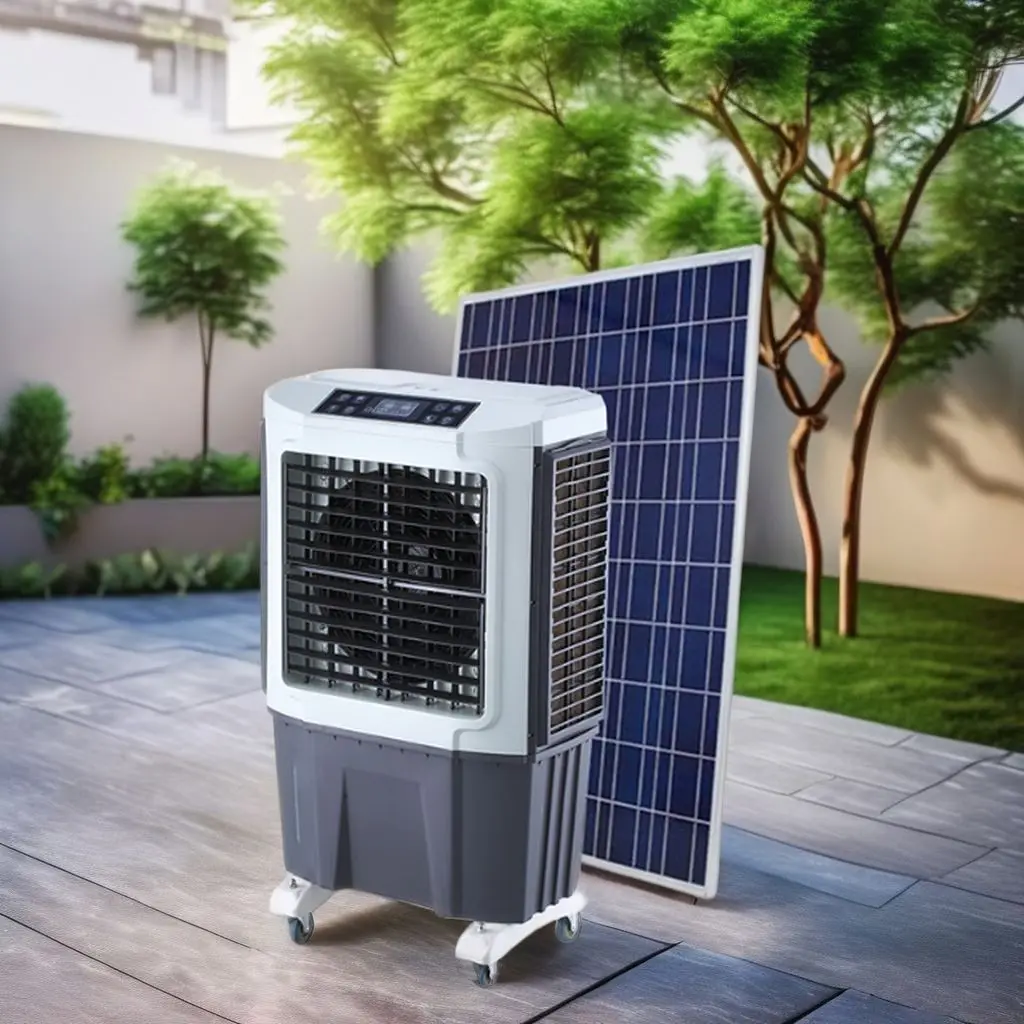 

Portable Solar Air Conditioner With Evaporative Desert Cooler Fan Electric Power Source Cooling Only