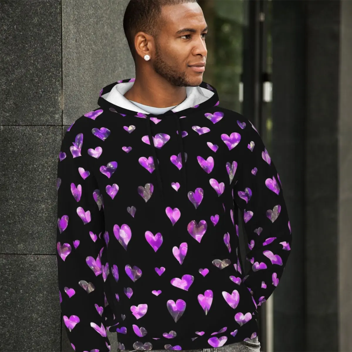 Floating Purple Hearts Casual Hoodies Male Vintage Pullover Hoodie Winter Streetwear Classic Sweatshirts Oversized Tops