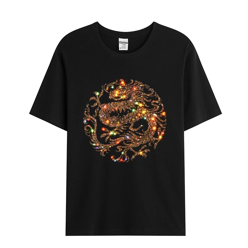 

New high quality men's short sleeve cotton casual T-shirt Creative dragon diamond figure fashion T-shirt