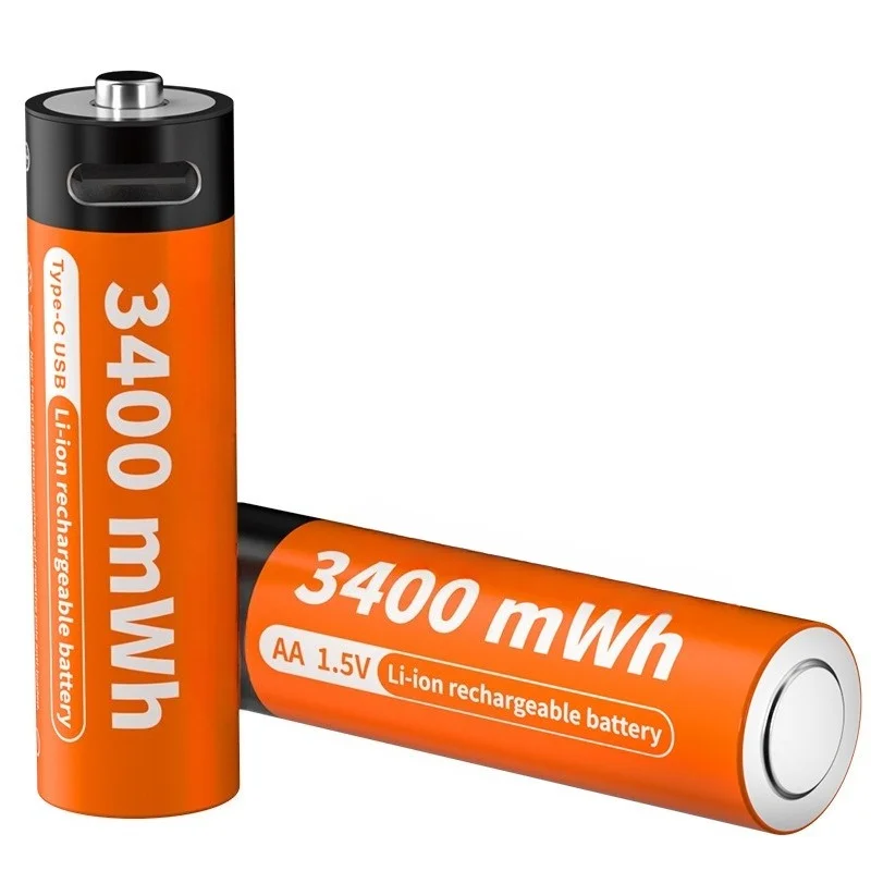 1.5V 3400mWh High-Quality Type-C Port Rechargeable Li ion Battery AA Size for Fingerprint Lock Remote Control Toy