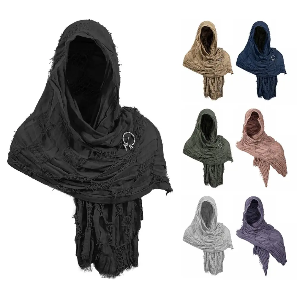 Capa Medieval de Estilo Vikingo con Broche, Chal con Capucha Estilo Mendigo, Bufanda, Capa para Disfraces de Halloween
