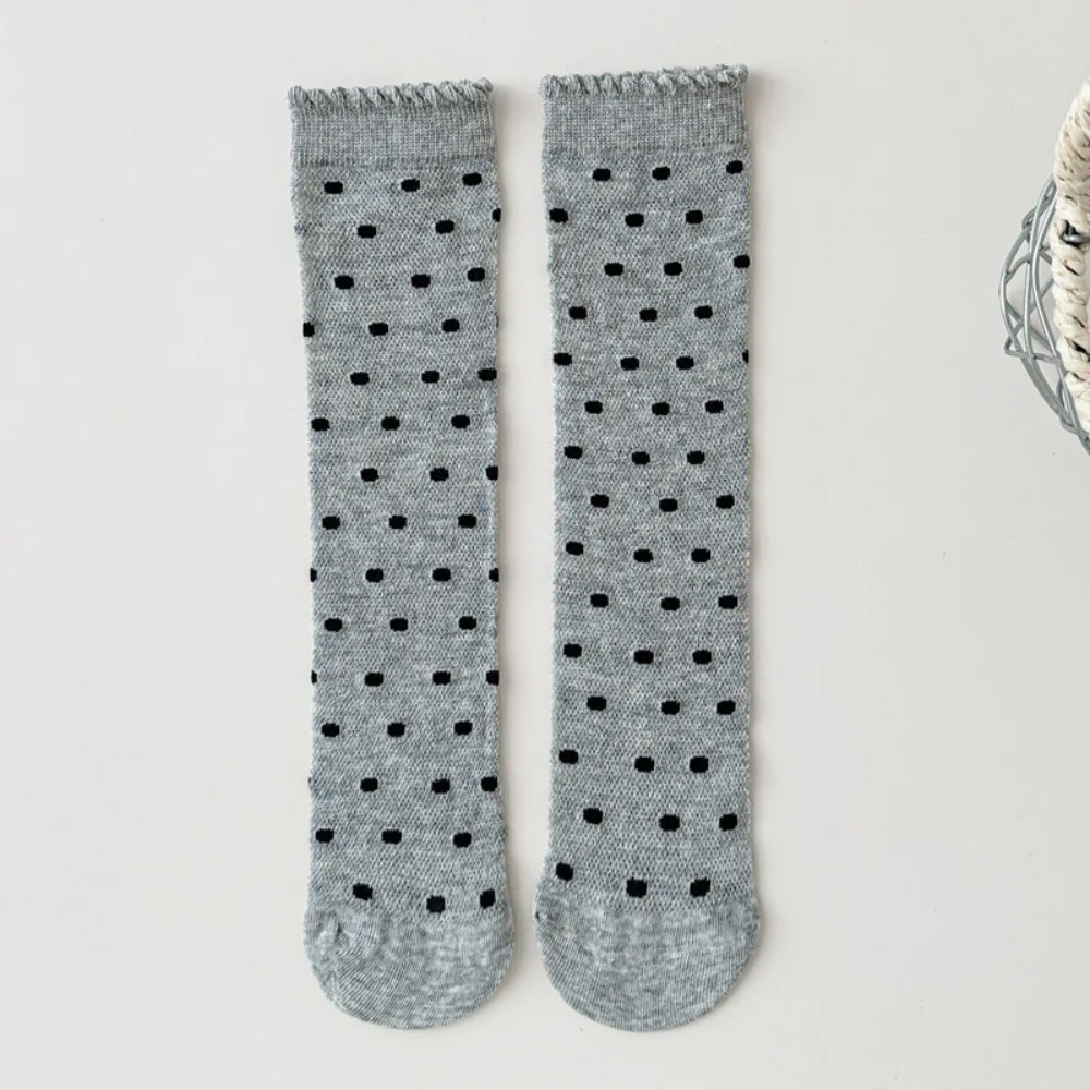 Korean Bowknot Girls Knee High Socks Thin Polka Dot School Uniform Socks Lace Princess Calf Socks for Kids