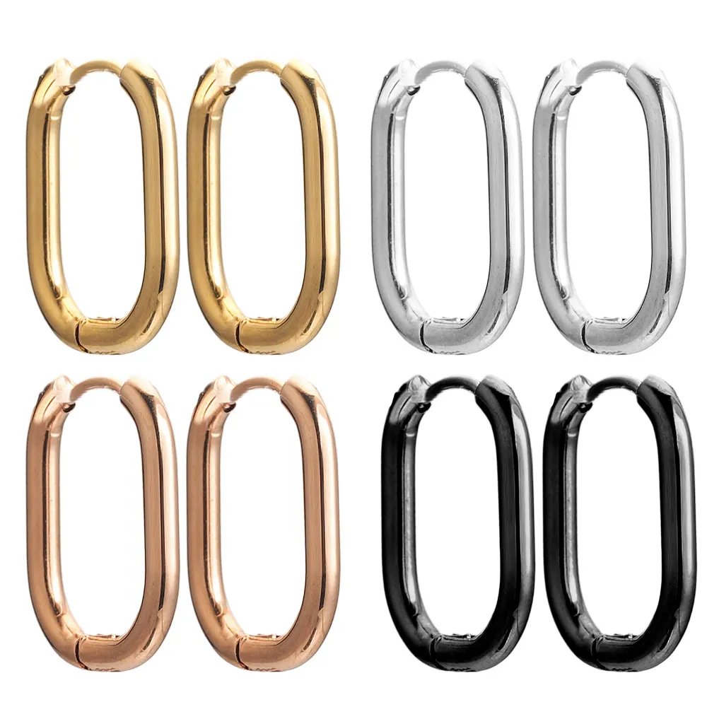 6pcs Stainless Steel Earrings Gold Plated Oval Korean Ear Rings Hoop Earring for Man Women Female Fashion Jewelry Metal Luxury