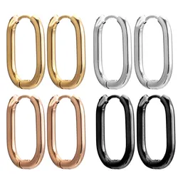 6pcs Stainless Steel Earrings Gold Plated Oval Korean Ear Rings Hoop Earring for Man Women Female Fashion Jewelry Metal Luxury