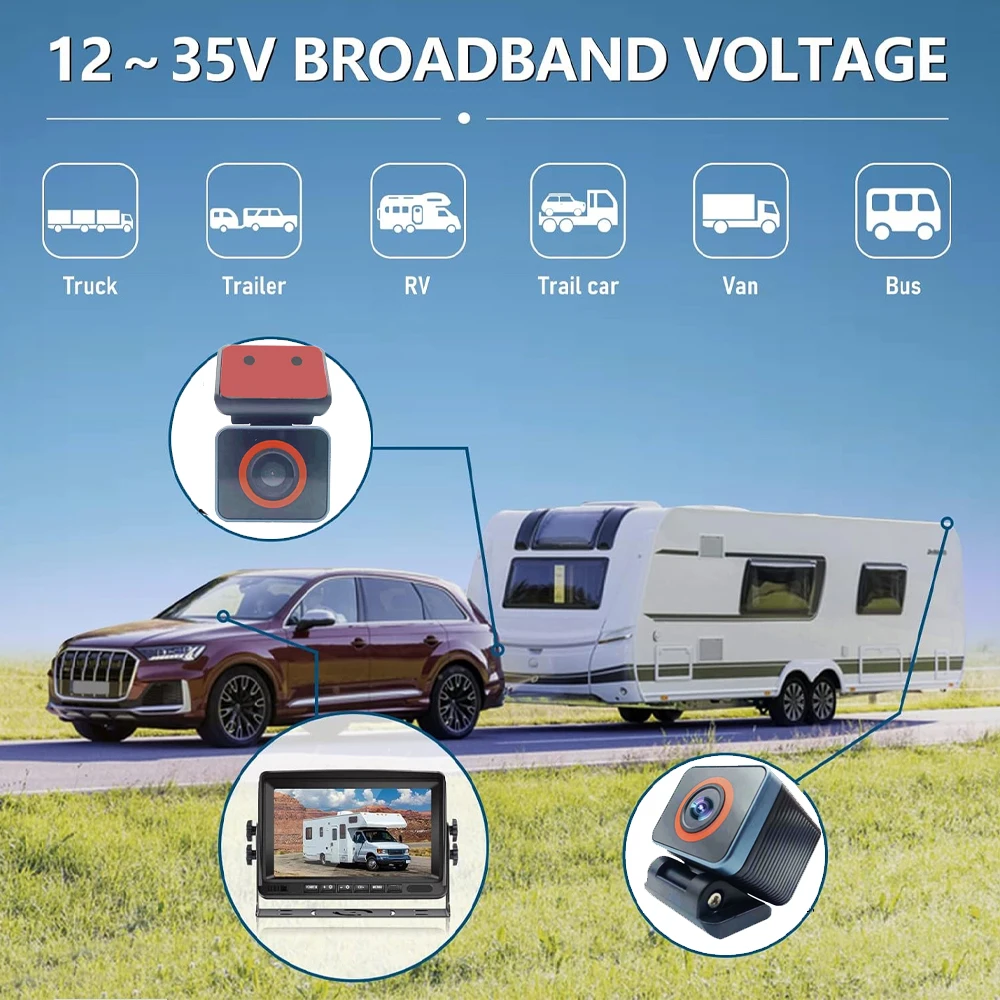 7\'\'Dual Split Monitor+2x AHD Backup Camera DVR System Rear View Camera Realtime Recording For Trailer Truck RV