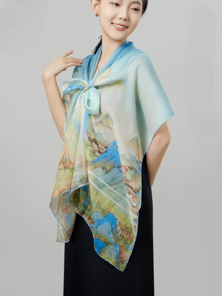 

Silk Scarf Shawl Multi-Functional Women's High-End Plant Flower Printing and Dyeing GiftBox Retro Chinese Four Seasons Universal