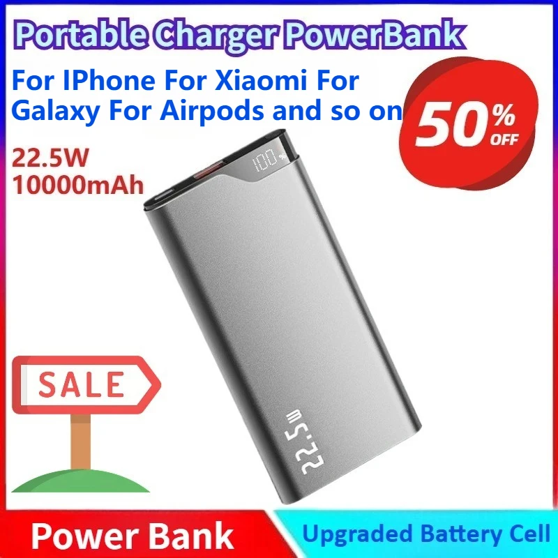 

New 10000mAh 22.5W Portable Charger PowerBank Fast Charging External Battery for IPhone for Xiaomi for Galaxy for Airpods