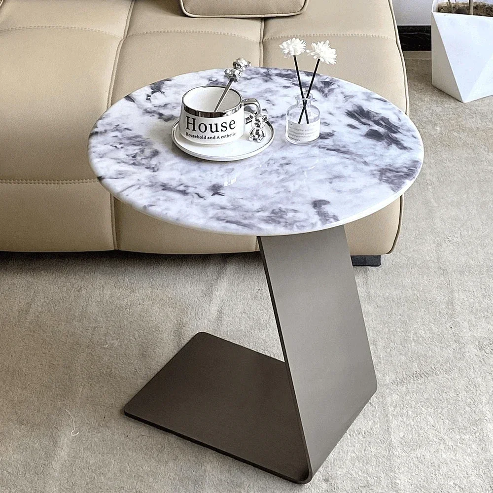 Italian Minimalist round Sofa Creative Side Table Light Luxury High Sense Designer Model Modern Minimalist Marble Corner Table