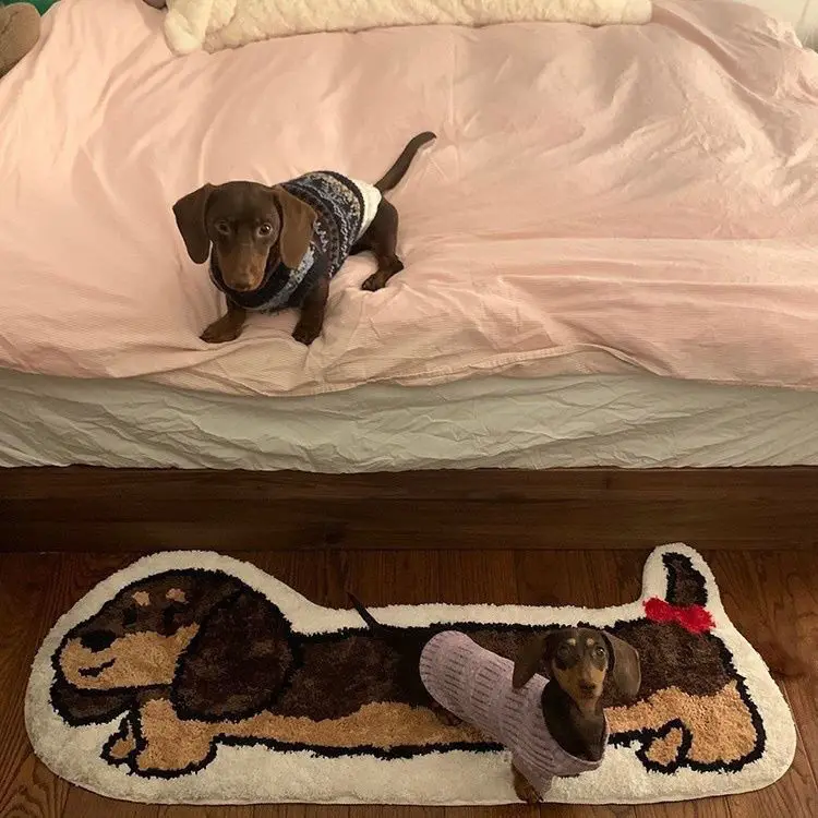 

Cartoon Carpet Bedroom Floor Mat Bedside Long Living Room Imitation Cashmere Dachshund Dog Carpet Design Is Simple and Lovely