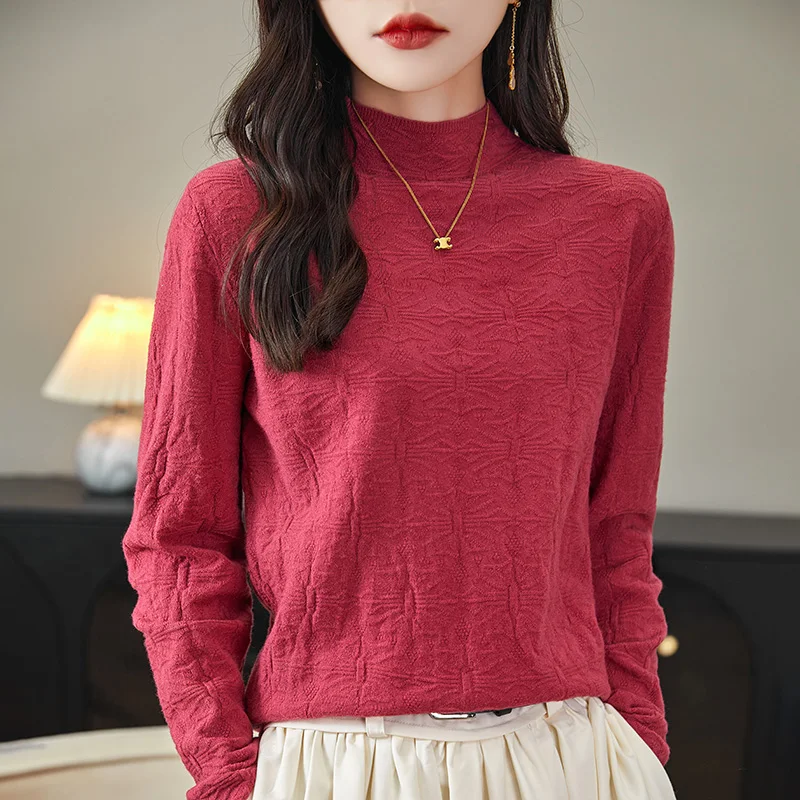 

24 Spring Summer New Women's Wear Andy Velvet Long Short Sleeve Butterfly Pattern Half High Neck Sweater Knitwear Fashion Trend