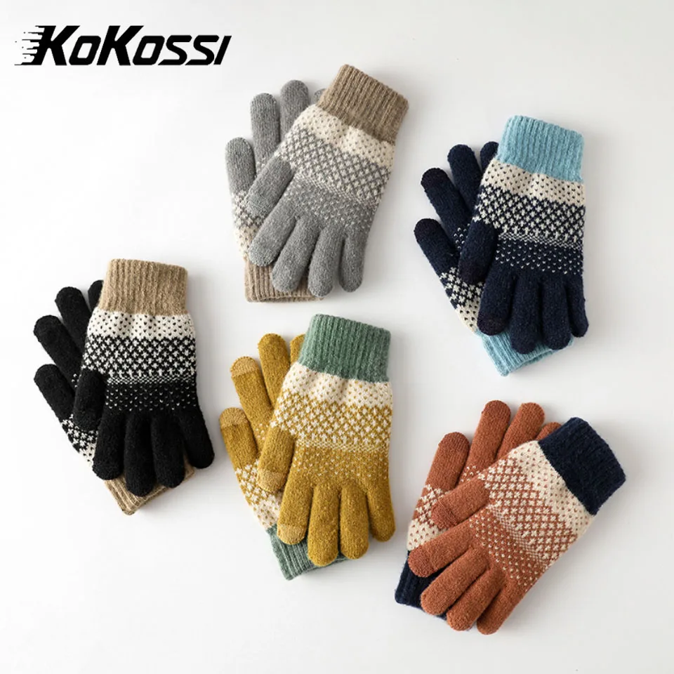 KoKossi Winter Knitted Gloves Men Women Fleece Lining Thickened Touchscreen Split Fingers Warmth Outdoor Cycling Protection
