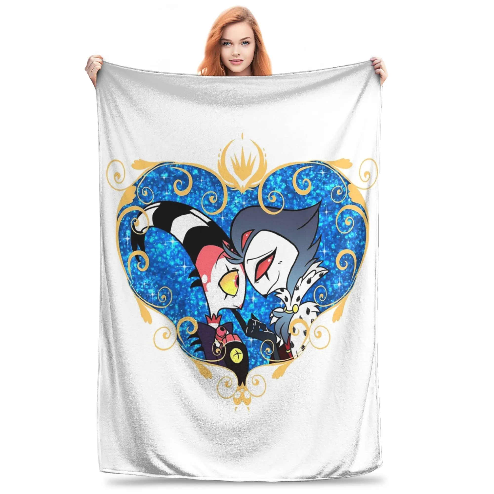 Helluva Boss Stolas and Blitzo Heart Frame Blanket Soft Warm Flannel Throw Blanket Cover for Bed Living room Picnic Travel Home