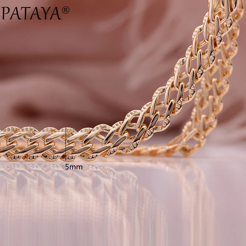 PATAYA New Width 5-7mm Necklace For Women 585 Rose Gold Color Fine Bracelets 19cm Party Fashion Jewelry Necklaces 50/55/60cm